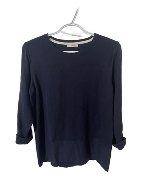 Lucia Navy Blue Crewneck Cotton Blend Knit Top Size 10